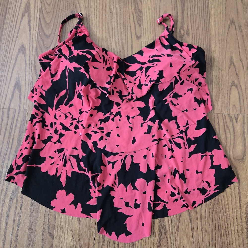 Aqua Green Swim Top Floral Tiered Ruffle Tankini Beach Pool Bathing Suit XL - Picture 1 of 6